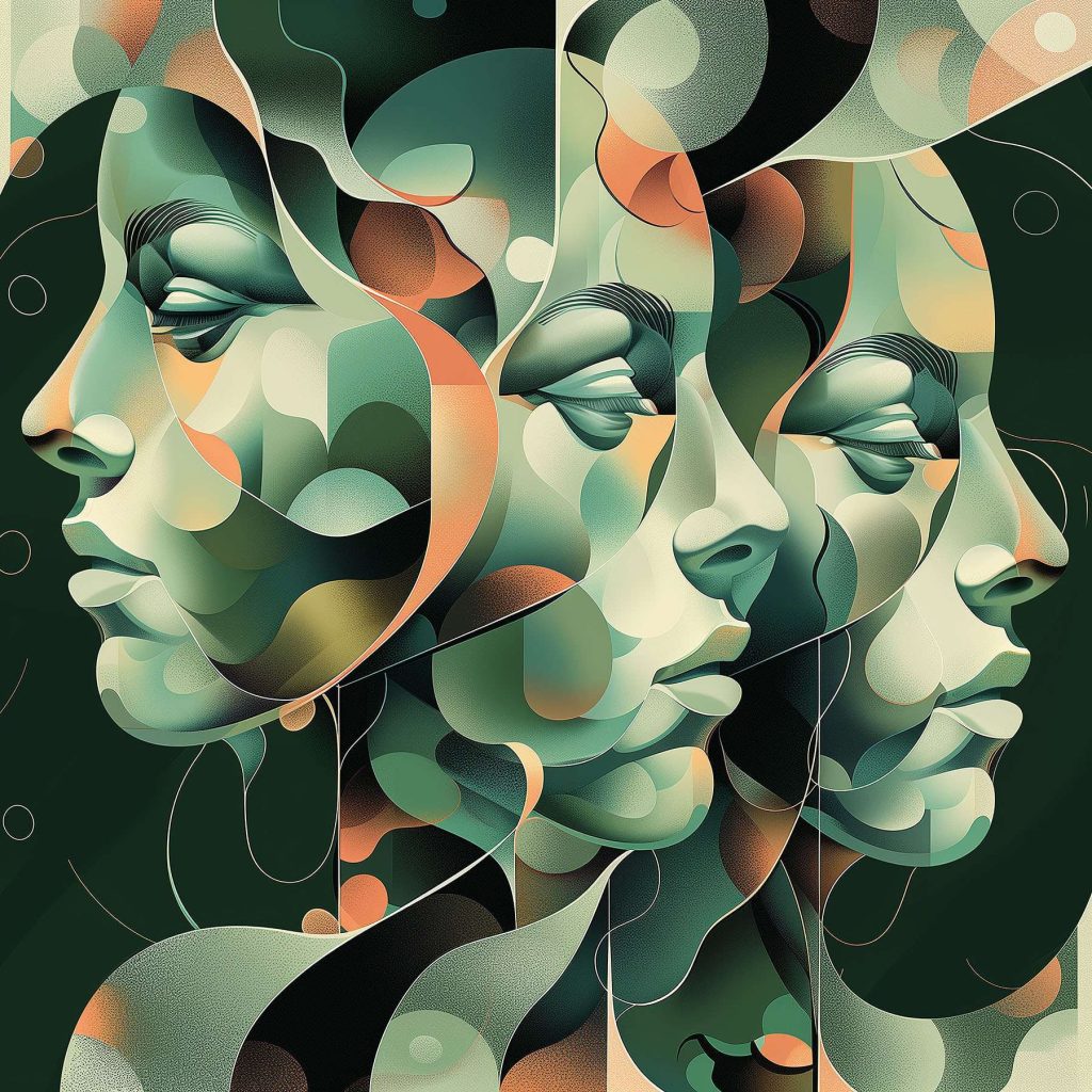 Faces mingled in surreal artistry