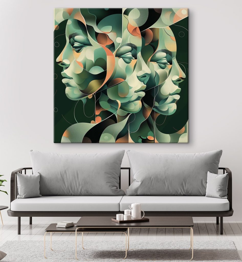 Faces mingled in surreal artistry