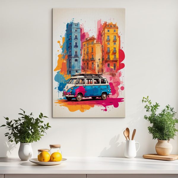Cuadros Una furgoneta con un techo y un edificio de colores (SKU: s38593) Cuadros Cuadros Una furgoneta con un techo y un edificio de colores (SKU: s38593)