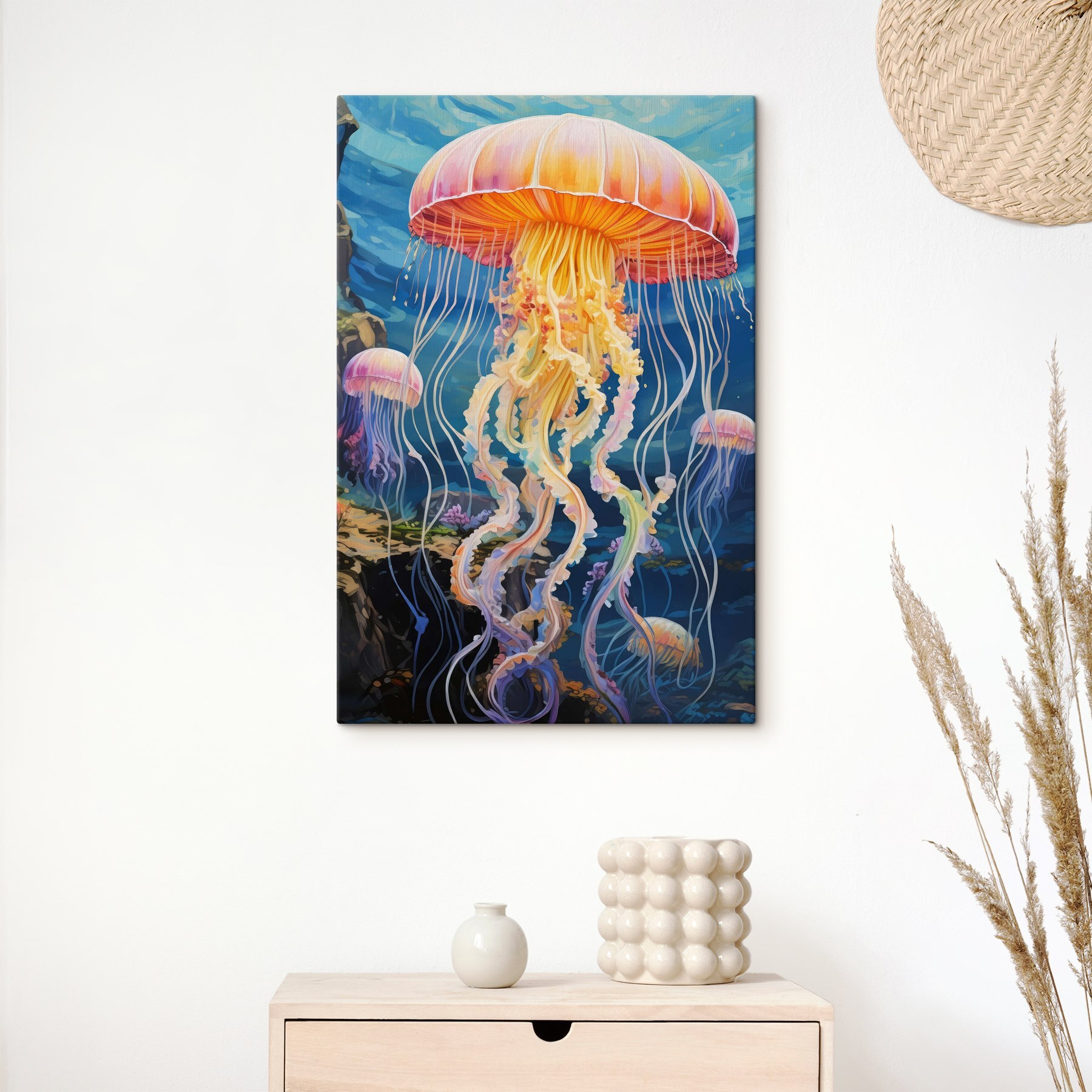 Colorful jellyfish swimming in the water Colorful jellyfish swimming in the water