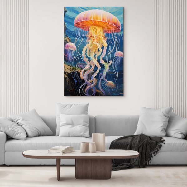 Colorful jellyfish swimming in the water Colorful jellyfish swimming in the water