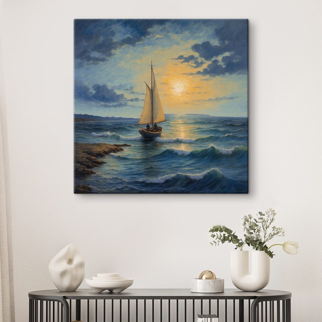 Painting of a sailboat in the ocean Painting of a sailboat in the ocean
