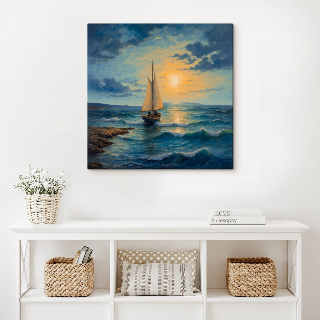 Painting of a sailboat in the ocean Painting of a sailboat in the ocean