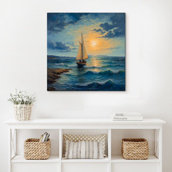 Painting of a sailboat in the ocean Painting of a sailboat in the ocean