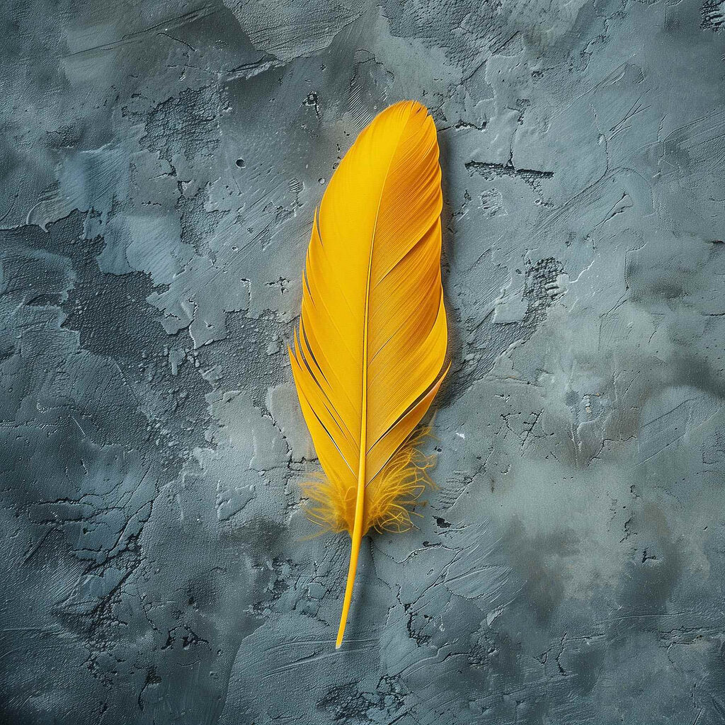 Yellow feather on a grey surface