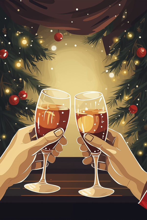 Cartoon of hands holding wine glasses Cartoon of hands holding wine glasses