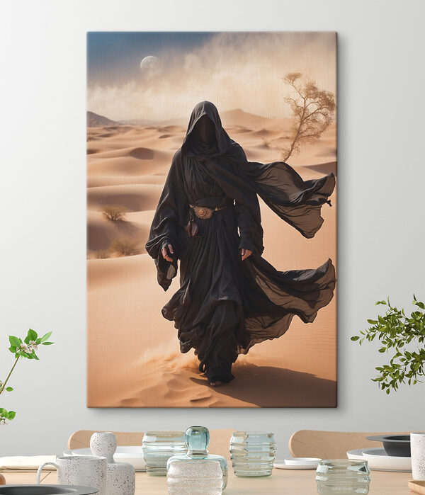 Cuadros Una persona con una túnica negra caminando por el desierto (SKU: s38586) Cuadros Cuadros Una persona con una túnica negra caminando por el desierto (SKU: s38586)