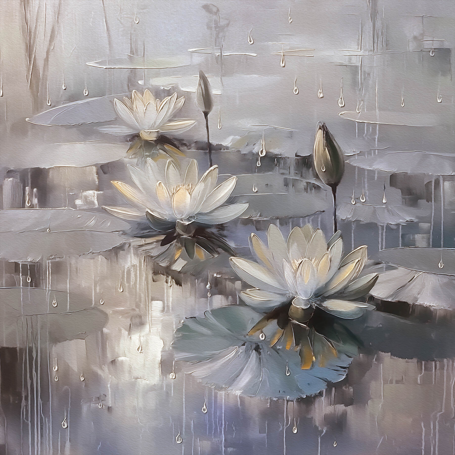 Painting of flowers on a pond Painting of flowers on a pond