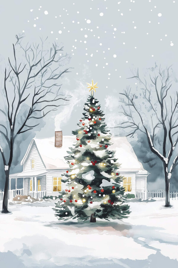Christmas tree in front of a house