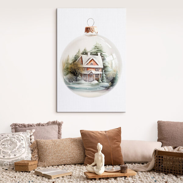 Glass ball with a painting of a house and trees Glass ball with a painting of a house and trees