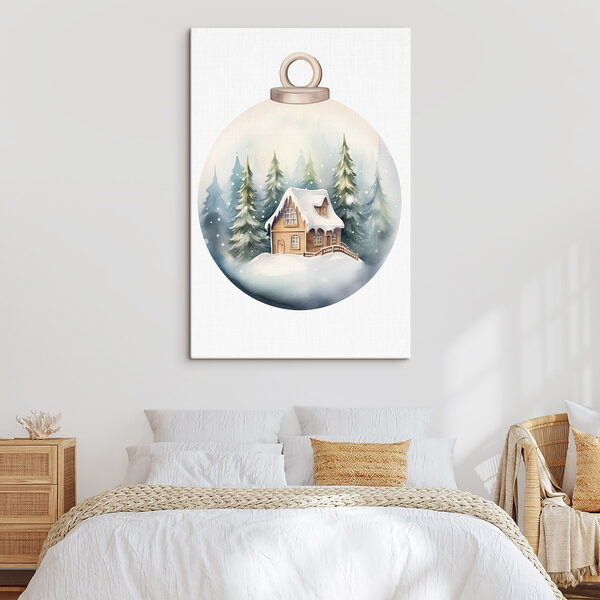 Watercolor painting of a house in a snow covered forest