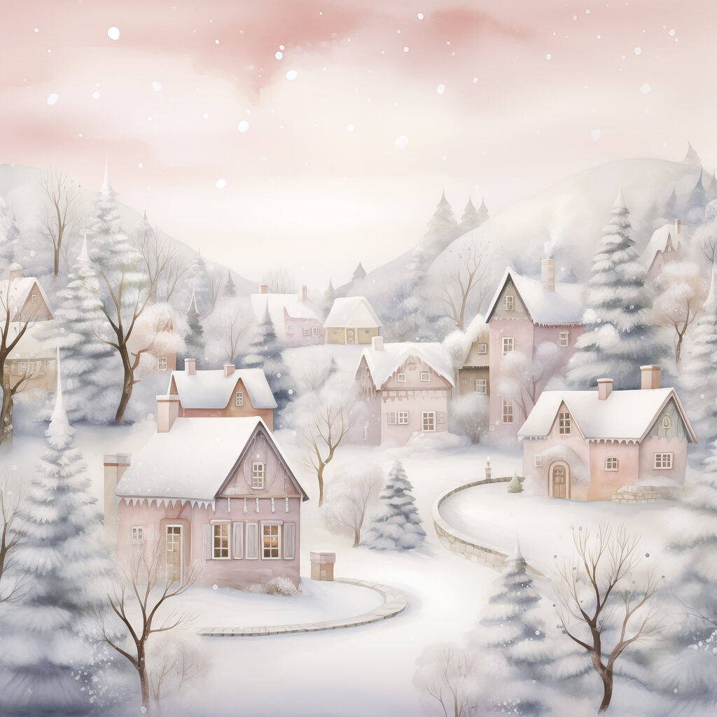 Painting of a snowy village Painting of a snowy village