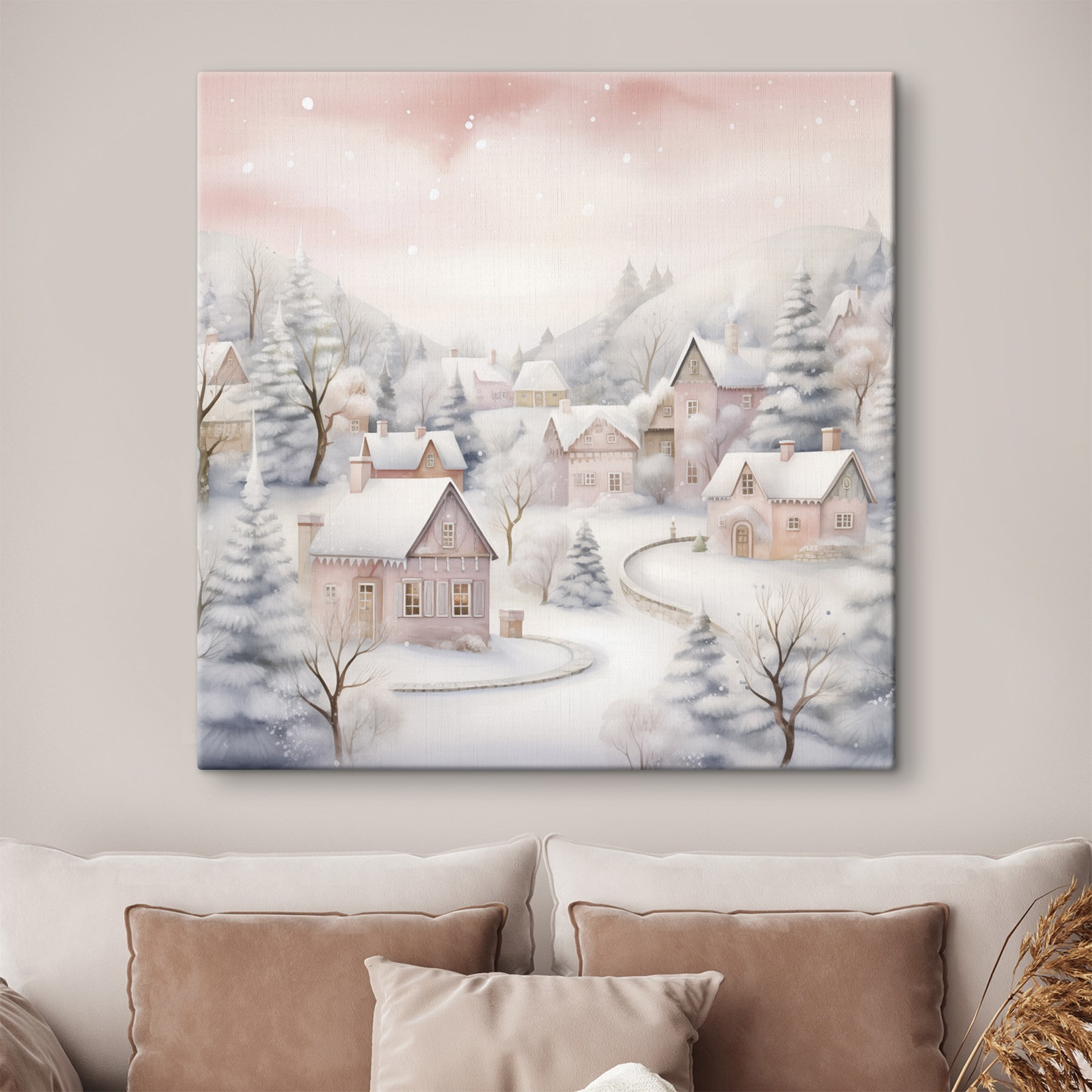 Painting of a snowy village Painting of a snowy village