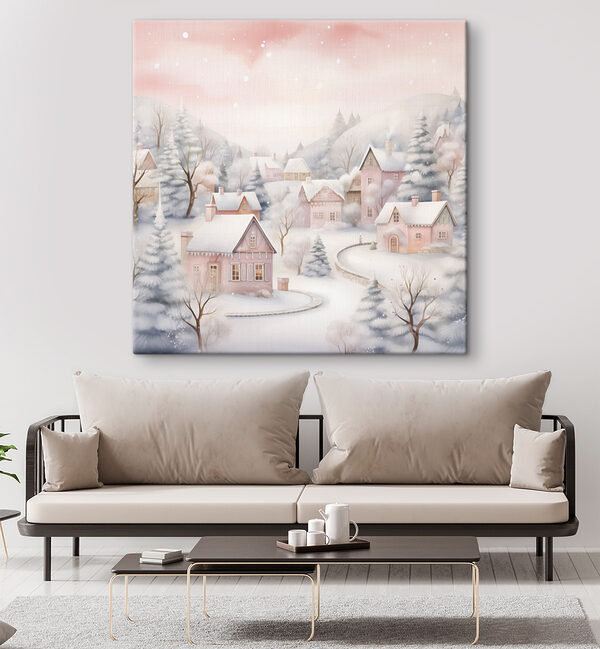 Painting of a snowy village Painting of a snowy village
