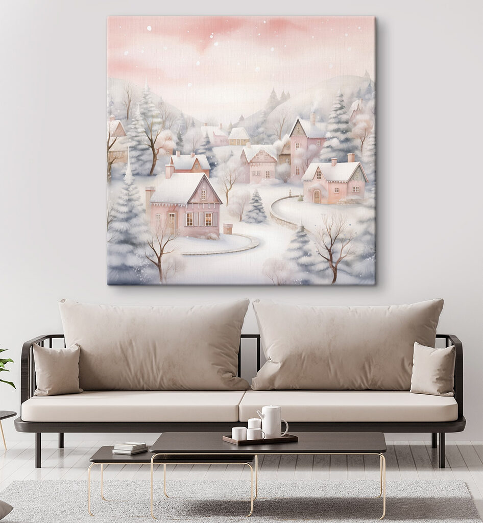 Painting of a snowy village Painting of a snowy village