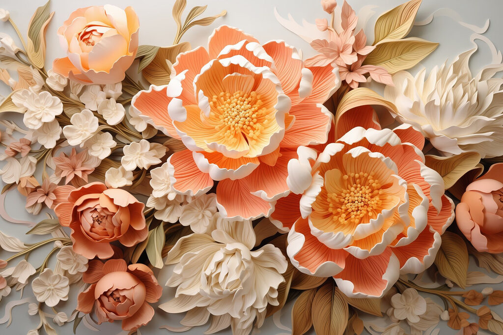 Group of flowers on a white surface Group of flowers on a white surface