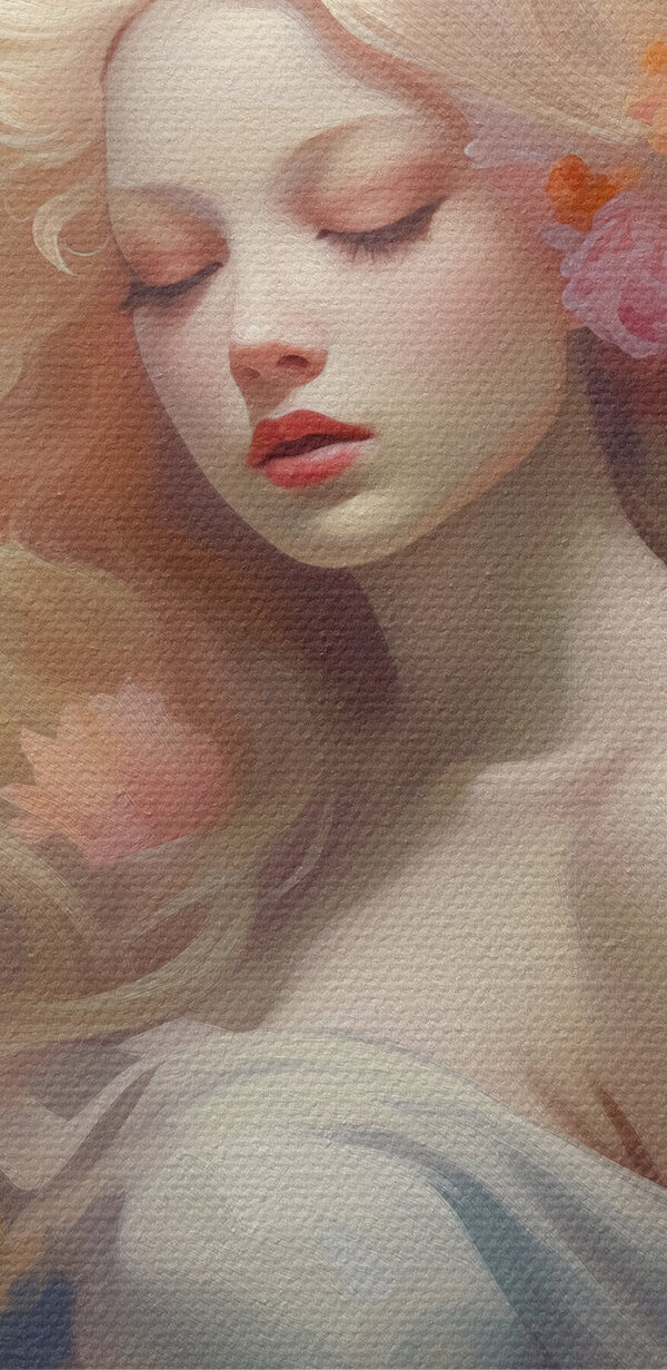 Woman with long blonde hair and flowers in her hair