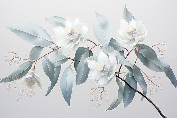 White flowers and leaves on a branch