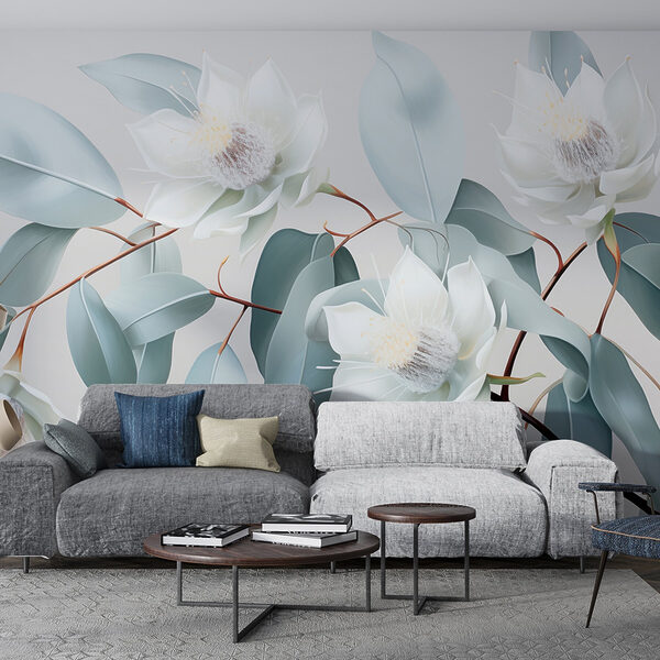 White flowers and leaves on a branch