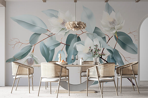 White flowers and leaves on a branch