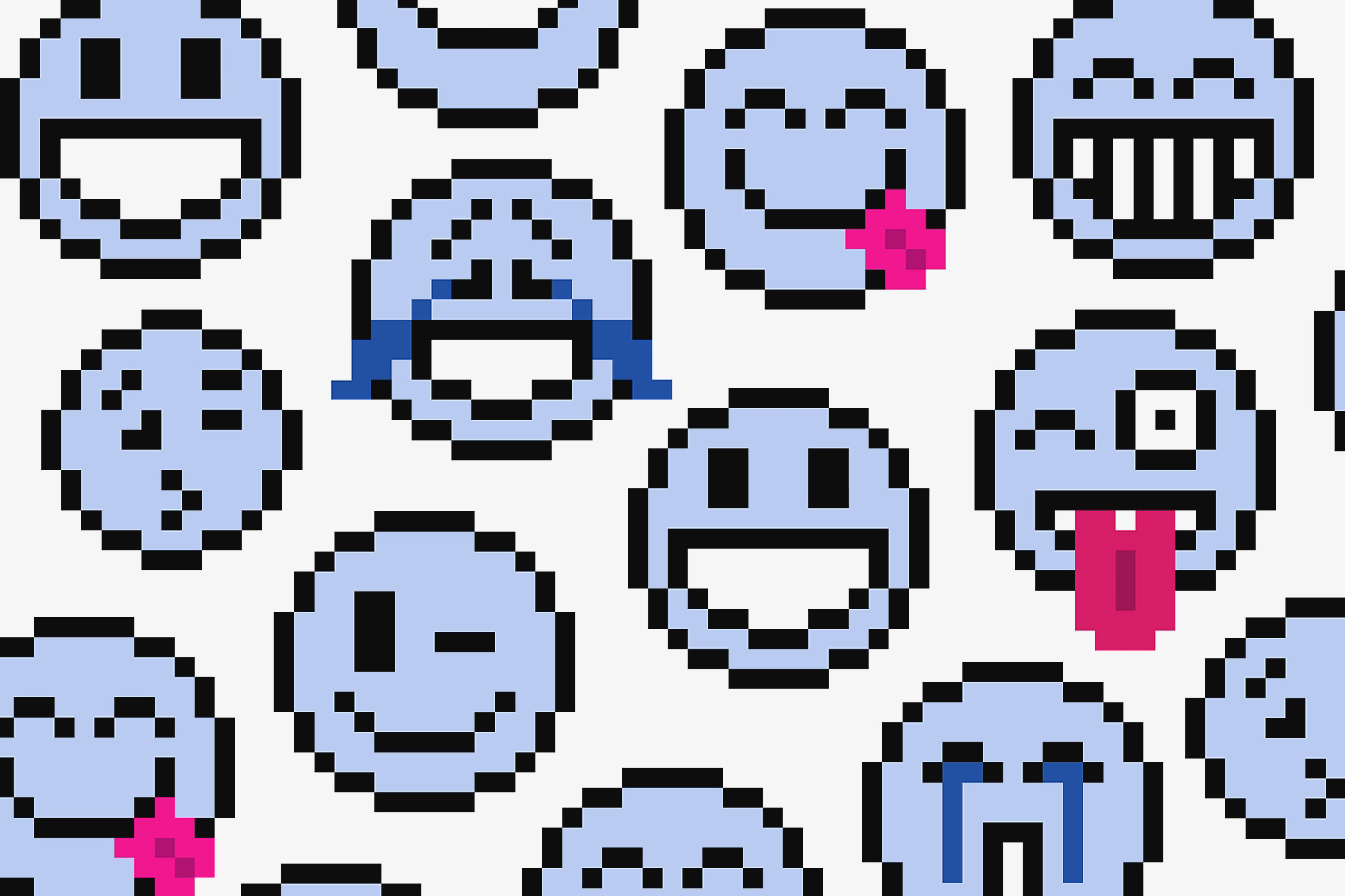 Seamless pattern of blue smiley faces