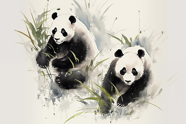 Pareja de pandas en la hierba Pareja de pandas en la hierba