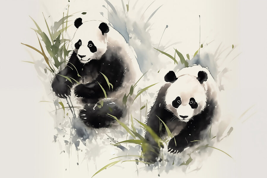Pareja de pandas en la hierba
