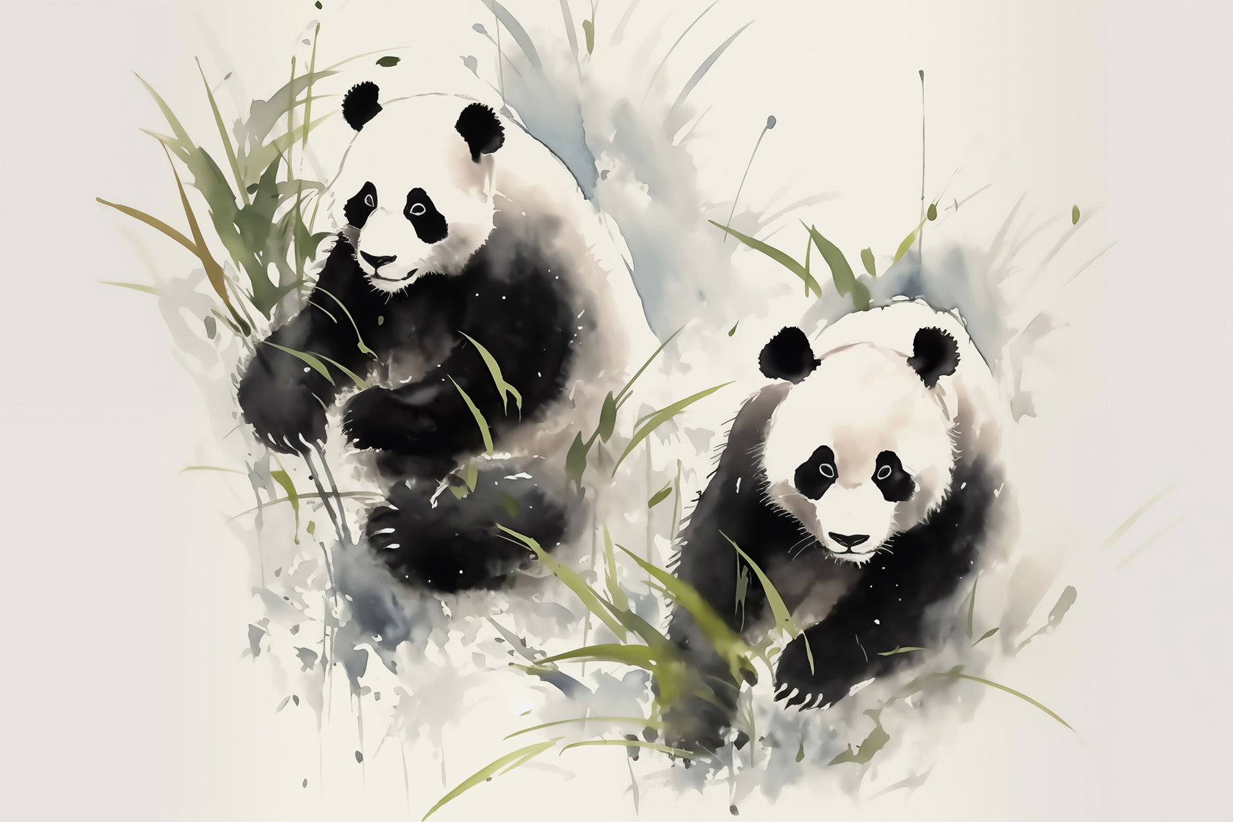 Couple of pandas in grass