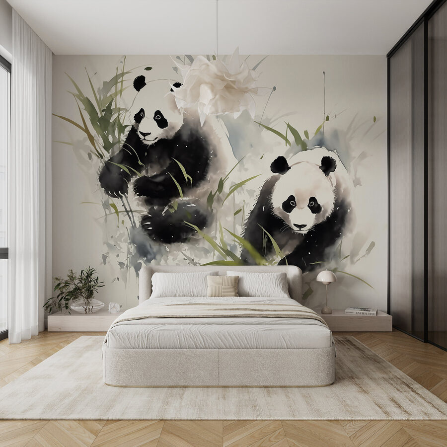 Pareja de pandas en la hierba