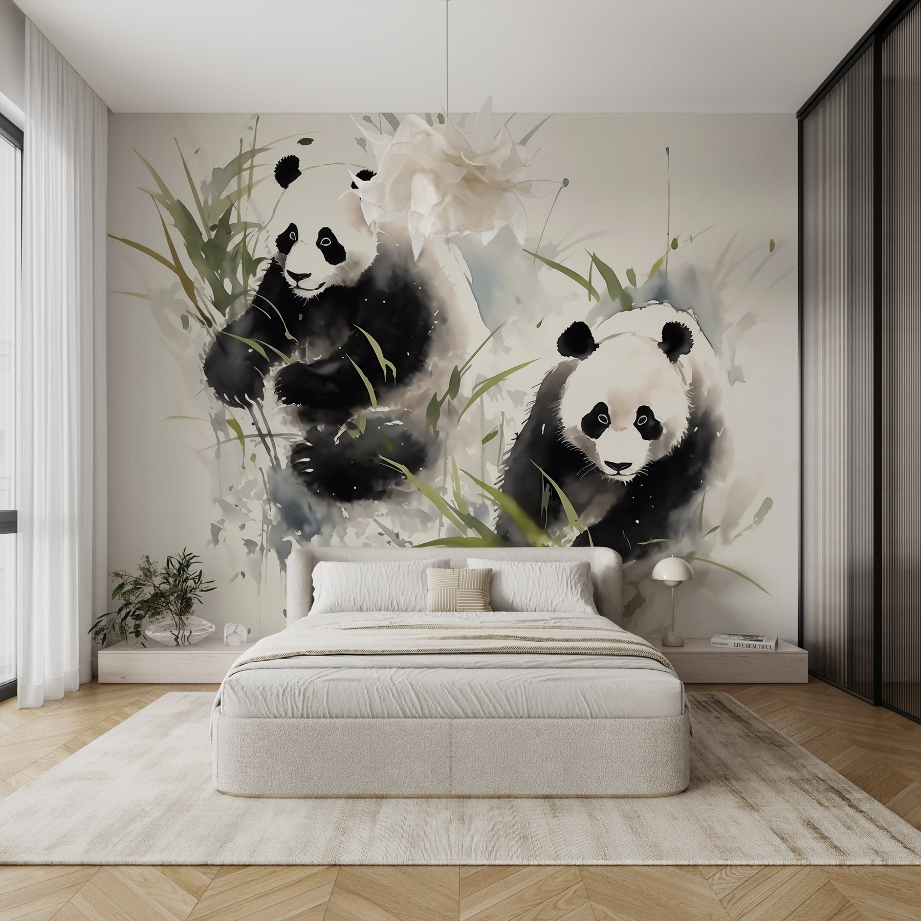 Couple of pandas in grass
