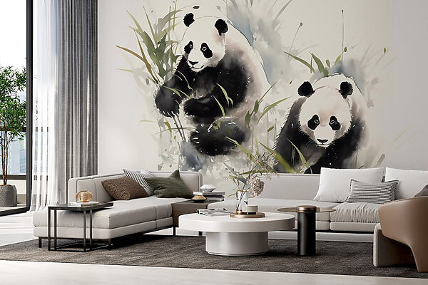 Pareja de pandas en la hierba Pareja de pandas en la hierba