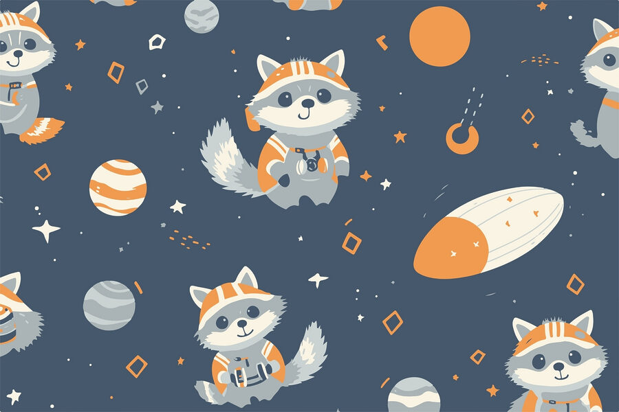 Patrón de mapaches y planetas