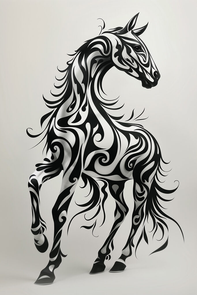 Black and white horse with swirls