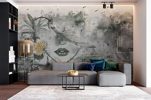 Fotomurales Fotomurales Pintura de la cara de una mujer’y plantas (SKU: w01916)