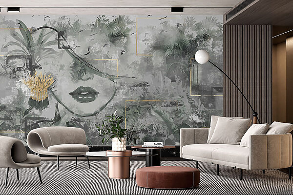 Painting of a woman's face and plants