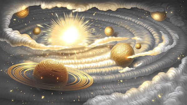 Planeta con anillos y estrellas en el cielo Planeta con anillos y estrellas en el cielo