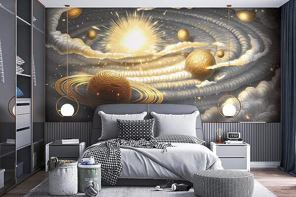 Planeta con anillos y estrellas en el cielo Planeta con anillos y estrellas en el cielo