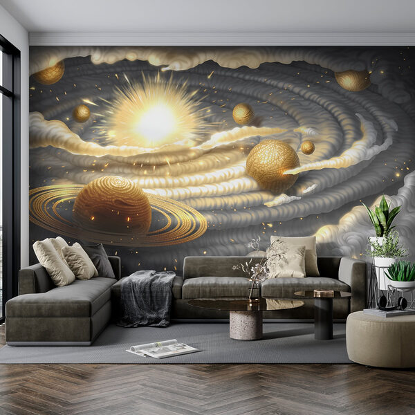 Planeta con anillos y estrellas en el cielo Planeta con anillos y estrellas en el cielo
