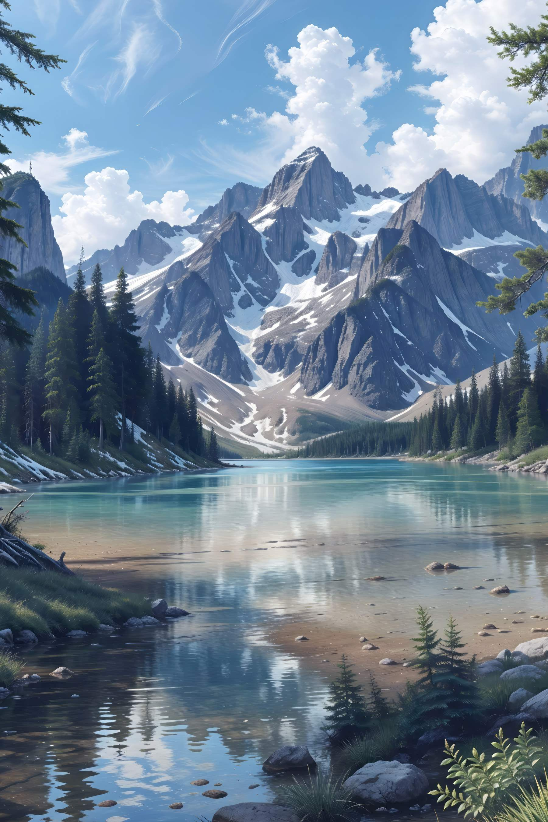 Lake surrounded by mountains Lake surrounded by mountains