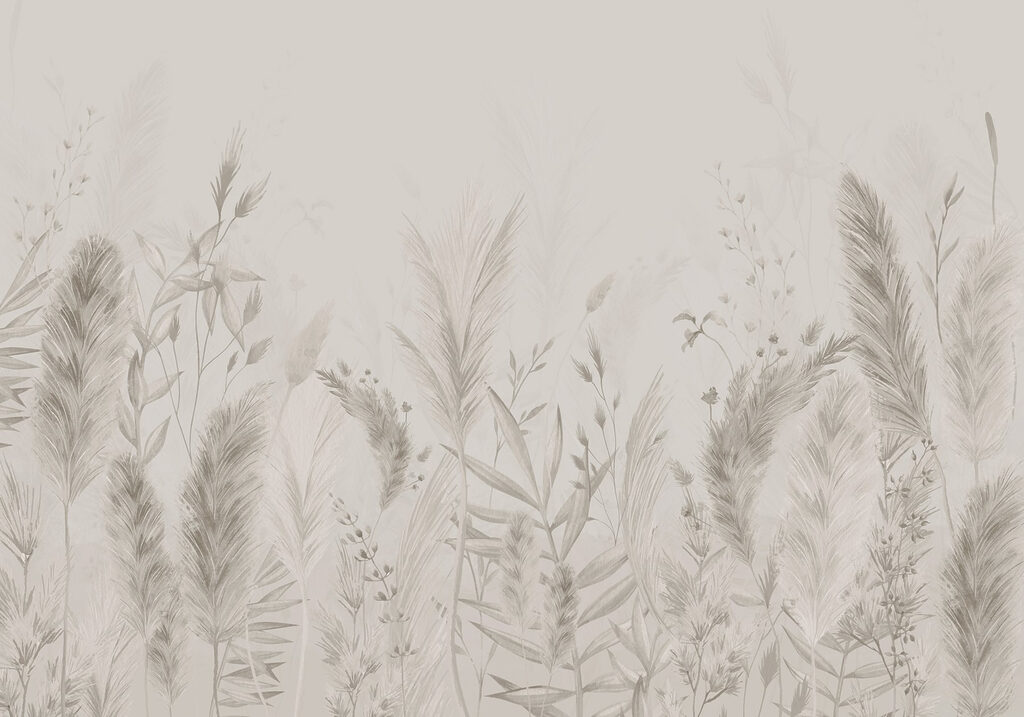 Whimsical botanical illustration in neutrals