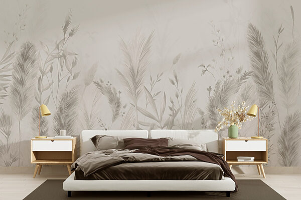 Whimsical botanical illustration in neutrals