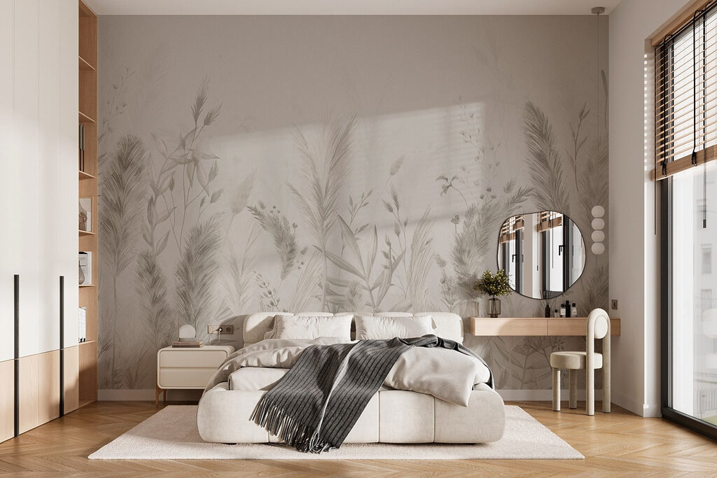 Whimsical botanical illustration in neutrals