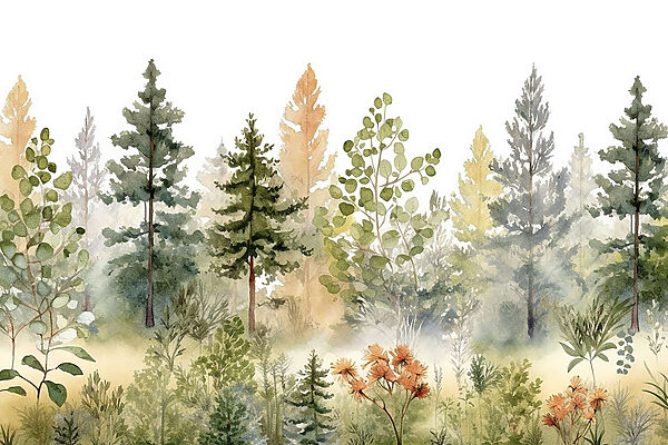 Watercolor painting of trees and plants Watercolor painting of trees and plants