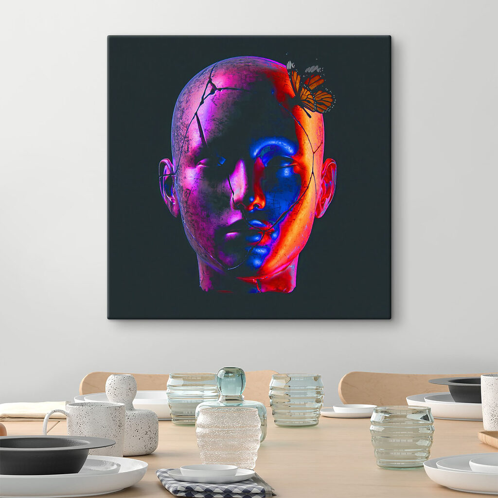 Broken head with a butterfly on it