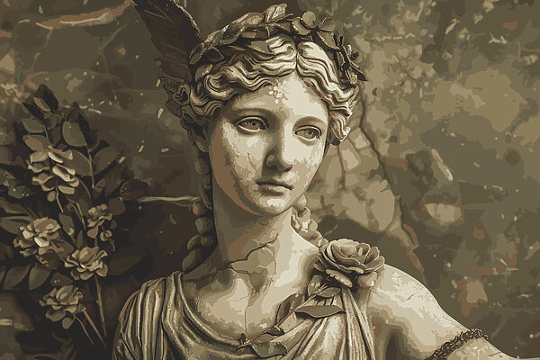 Statue of a woman with feathers in her hair Statue of a woman with feathers in her hair