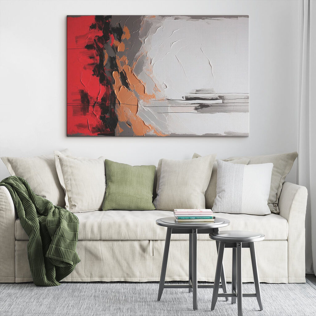 Painting of a red white and grey wall