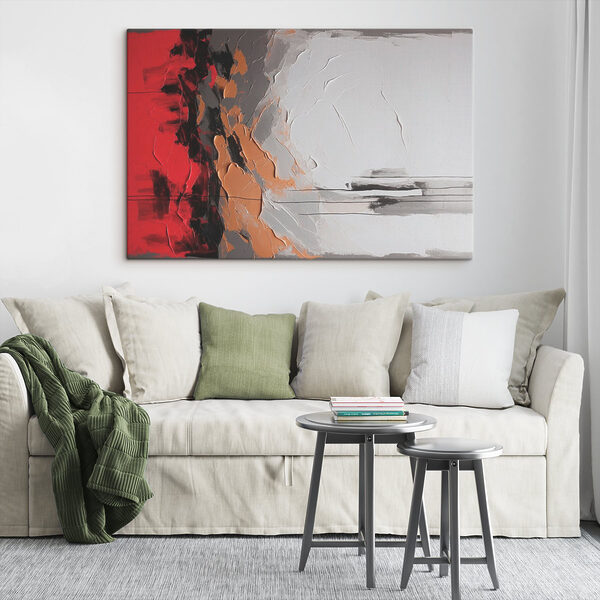 Painting of a red white and grey wall