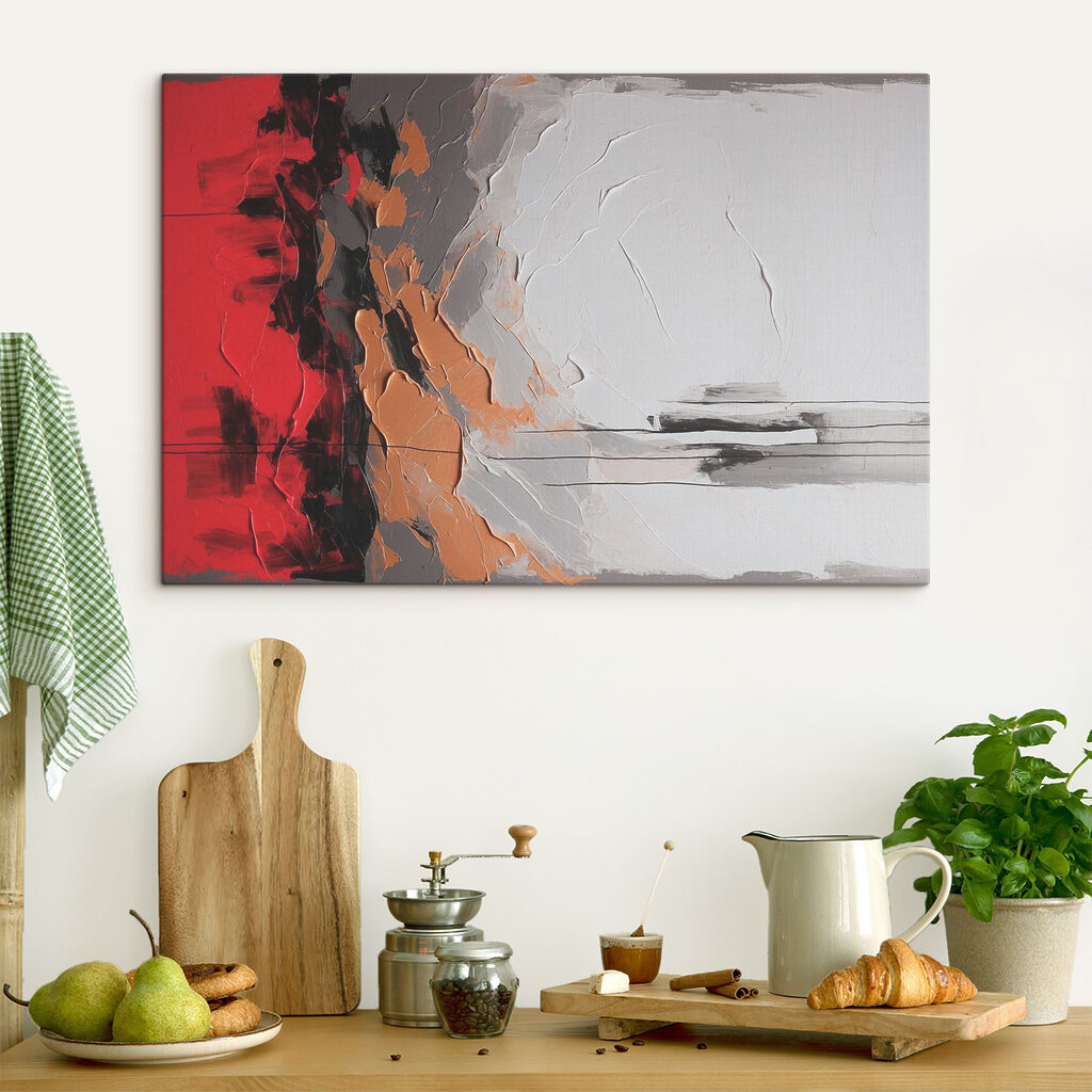 Painting of a red white and grey wall