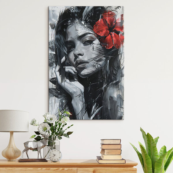 Cuadros Cuadros Cuadro de una mujer con una flor roja en el pelo (SKU: s41414)