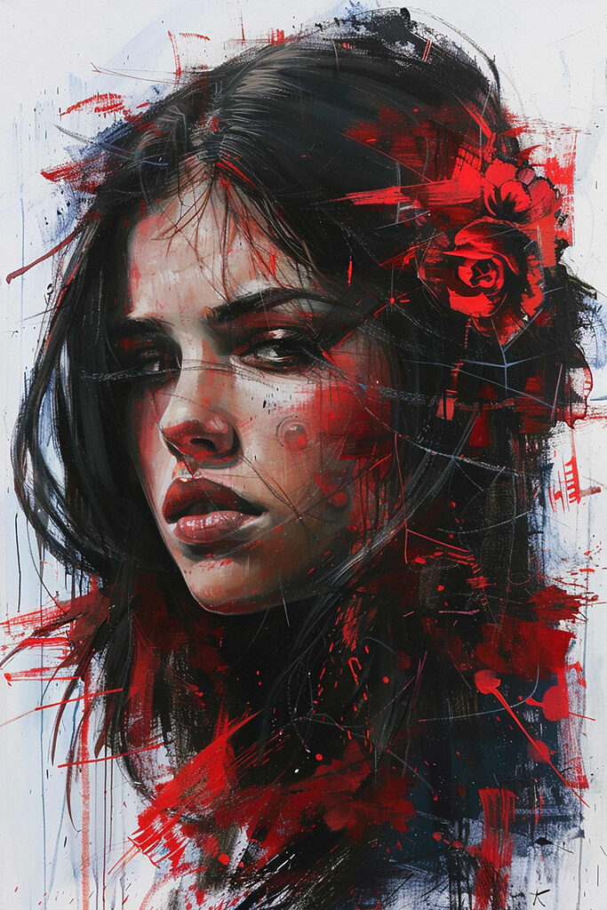 Painting of a woman with red paint